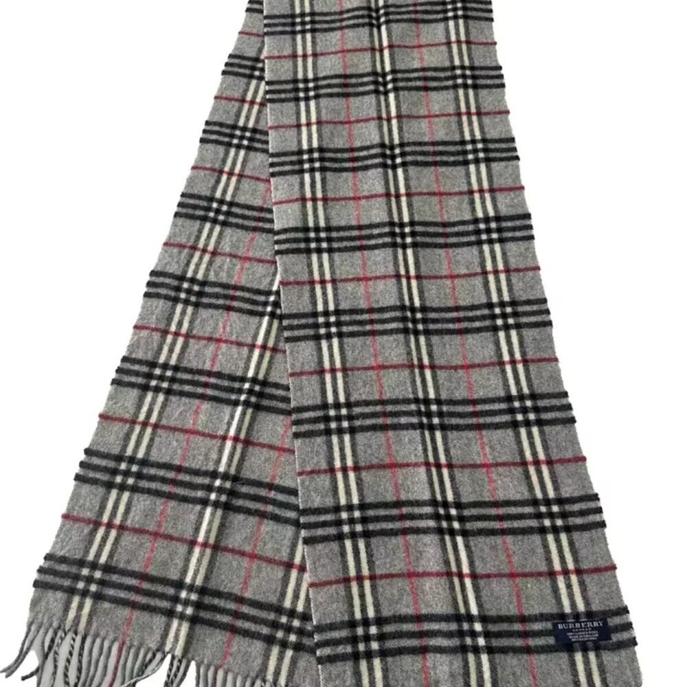 Burberry Classic Check Scarf Grey 100% Lambswool Unisex Scarf Made In England